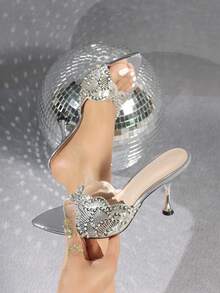Jin Bei Qi Sandalias de tacón alto con punta plateada con lentejuelas, cómodas mulas de tacón alto para discoteca, eventos al aire libre, dama de honor de boda, fiesta, banquete, zapatos de verano - Plateado - Ver 18