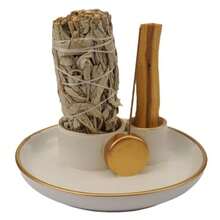 4 In 1 Incense Holder Ceramic Incense Stick And Palo Santo Holder Sage Holder For Burning- 4.25 Ceramic Ash Catcher Tray For Meditation And Yoga Room White Golden - White Golden - View 8