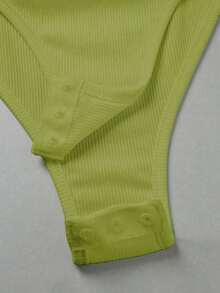 Body entero sin mangas cuello polo canalé color sólido para mujer, estilo elegante ideal para primavera, verano y vacaciones playeras - Verde - Ver 5