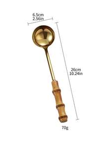 1 muỗng múc canh bằng thép không gỉ cán tre, muỗng lọc dùng cho khách sạn, nhà hàng, lẩu, mì. - Nhiều màu - Xem 14