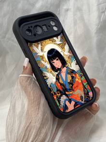 NR12 鶴を持ったアニメ少女,対応するPixel 10 9 8 Pro 9A 8A ケース、対応するiPhone17 16 15 14 13 12 11 Pro Max 7 8 16 15 14 Plus 16e 17e 17 Air ケース、フルカメラ保護ソフト TPU ケース、キャンディカラーエンジェルアイラダーマットシリコン肌に優しいタッチフォンケースカバー（女性＆女の子向け） - ブラック - チェックする 7