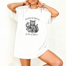 Camiseta Blanca con Gato y Serpiente No Gods No Masters para Mujer Estilo Casual - Blanco - Ver 3