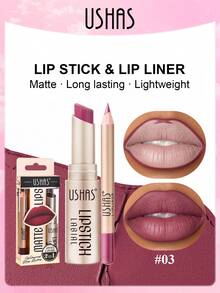 Conjunto de Batom + Lápis de Contorno Labial USHAS, 11 opções de cores, longa duração, à prova d'água, batom nude, maquiagem hidratante e natural, embalagem dourada, adequado para todos os tons de pele. - #03 - Ver 10