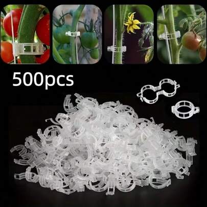 500个可重复使用的藤蔓夹，坚固的塑料温室框架植物支撑夹 - 番茄夹、塑料园艺夹、植物绑扎夹、温室夹。它们用于支撑葡萄藤、番茄藤和蔬菜的直立生长，使植物更健康。经久耐用，不会伤害植物。用途广泛，经济实惠。