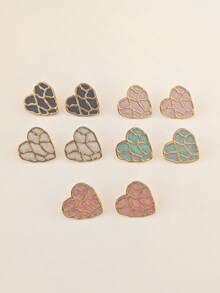 Retro Sweet Heart Black Gold Stitching Texture Stud Earrings, Minimalist Luxury Temperament Ear Jewelry For Women,Summer Beach Jewelry Fancy Stainless Steel Jewelry Set, Great For Glamorous,Holiday,Wedding,Daily,Music Festival,Beach Vacation. Perfect For Valentines Day, Birthday, Mother Day Gift - Multicolor - View 4