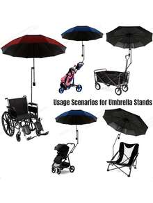 1pc Stainless Steel Multifunctional Umbrella Holder For Wheelchair, Stroller, Bike At Any Angle - Multiple Styles - View 1