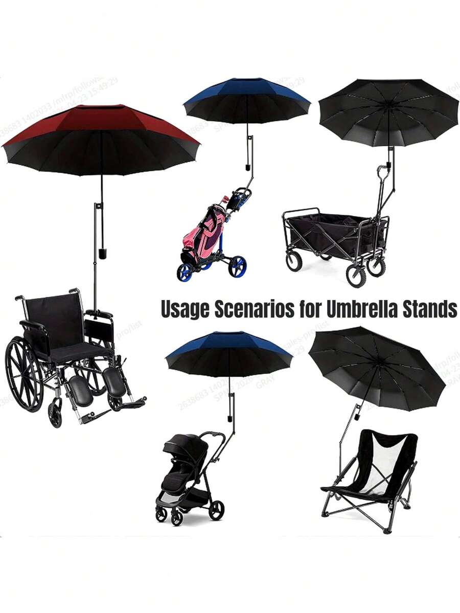 1pc Stainless Steel Multifunctional Umbrella Holder For Wheelchair, Stroller, Bike At Any Angle - Multiple Styles - View 1