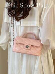 Túi đeo chéo mini hình vuông thời trang nữ, họa tiết chần bông hình kim cương. - Hồng - Xem 9