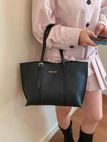 2个装女士纯色刺绣时尚大容量单肩手提包，休闲斜挎包，适合携带平板电脑、钱包、化妆品，是办公、购物、旅行、摄影的理想之选，也是送给女朋友、妈妈、女儿的绝佳礼物。 - 黑色 - 查看 3