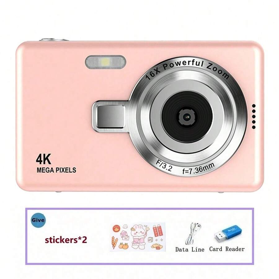 4K 50MP Vlog Camera With 16X Optical Zoom, Auto Focus, Image Stabilization, Suitable For Teenagers, Adults & Beginners, Portable Compact Digital Camera, Home Photography, Gift Card Reader (Pink)