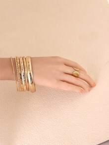 Bộ 1-6 chiếc vòng tay và nhẫn mạ vàng sang trọng, thiết kế đường nét hình học, thích hợp đeo hàng ngày và trong các sự kiện xã hội, quà tặng cho ngày Valentine. - Vàng - Xem 17