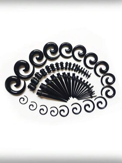 Bộ 54 khuyên nong tai bằng acrylic, màu đen, cỡ 14G-00G, bộ dụng cụ nong tai hình nón.