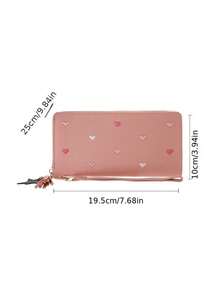 1pc Love Embroidered Wallet Long, Korean Style Fashionable Large Capacity Multi Slot Card Bag Storage Coin Purse, Convenient Zipper Multifunctional Hand-Held Bag Wallet - Multicolor - View 6