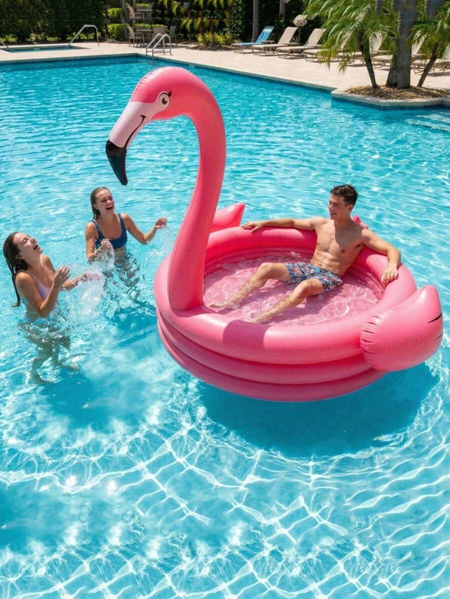 1 bể bơi hình chim hồng hạc bơm hơi, bể bơi hình thiên nga bơm hơi bằng nhựa PVC màu hồng dày. - Nhiều màu - Xem 1