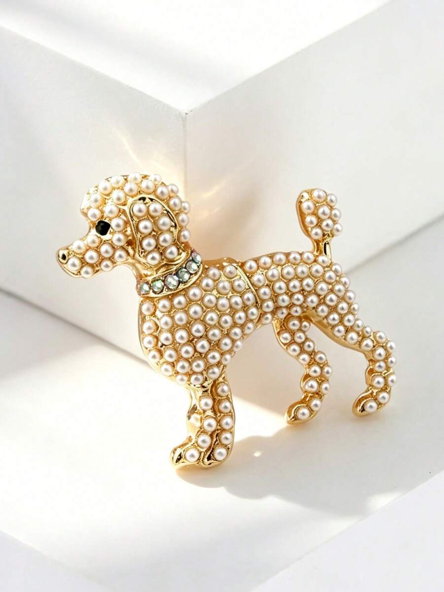 1pc Exquisite Sheep Shaped Faux Pearl Brooch - Elegant Rhinestone Inlaid Fashion Accessory Suitable For Scarves, Sweaters, Dresses And Coats - Perfect Decoration For Any Occasion - White - View 1