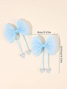 2pcs Blue Solid Bow Hair Clips, Mesh Flower Decor Hair Clips, Fashion Hair Accessories Gift, Suitable For Spring And Summer Wear - Blue - View 7