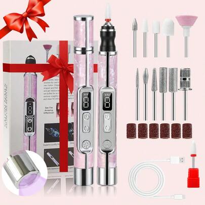 2-In-1 Nail Drill Pen With UV Light, Manicure & Pedicure Tools, Can Grind, Shape, Remove Gel Nail, Multiple Grinding Heads, Portable DIY Nail Care Tool Set