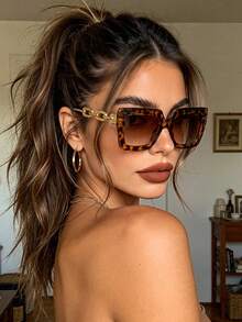 1pc Fashionable Women's Oversized Y2K European And American Style Summer Beach Party Fashion Glasses, Basic Beach Accessory, Suitable For Women's Autumn/Winter Casual Business Gifts - Tofu Pudding - View 1