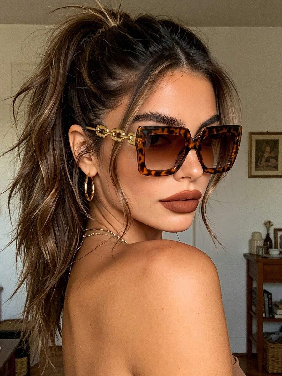 1pc Fashionable Women's Oversized Y2K European And American Style Summer Beach Party Fashion Glasses, Basic Beach Accessory, Suitable For Women's Autumn/Winter Casual Business Gifts - Tofu Pudding - View 1