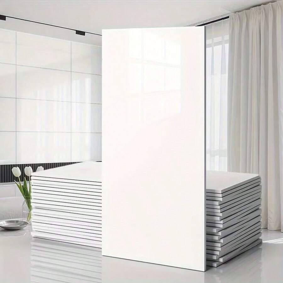 20/40pcs Glam Style Marble Pattern Wall Stickers, Oversized White Self-Adhesive Vinyl Decals, Detachable High Gloss Finish For Home Decor, Kitchen, Bathroom, Office, Living Room - Easy To Install, Removable Decorative Wallpaper, Wallpaper Decals - B03 - 查看 1