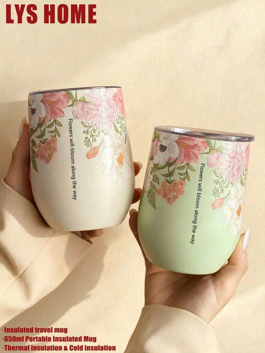 1个12盎司花卉图案保温杯，双层真空设计，可重复使用，可作饮料容器、咖啡杯、茶杯、旅行杯，保温6小时/保冷12小时，适用于办公室、户外、旅行、学校、居家、聚会等场合，是节日、生日、送给女性、返校季的理想礼物。