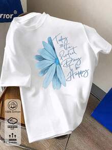 Áo thun nữ dáng rộng 100% cotton, in hình năng lượng tích cực, thích hợp cho mùa xuân/hè, hàng mới về, thời trang, mềm mại, thoáng khí, tay ngắn. - trắng - Xem 1