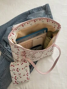Một chiếc túi đeo vai nữ dung tích lớn, thanh lịch và có họa tiết, một lựa chọn thời trang cho việc đi lại hàng ngày. - Hồng - Xem 12