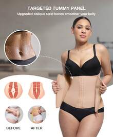 Feelingirl High Compression 15 Built-In Steel Bone Tummy Control Waist Trainer - 杏色 - 查看 3