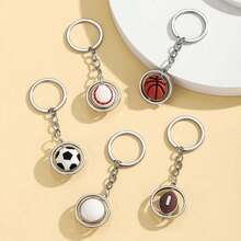 1pc World Cup Sports Style Rotating Keychain, Includes Basketball, Football And Rugby Designs, Metal Commemorative World Cup Keychain Pendant, Suitable As A Small Gift For Friends And Family - Multicolor - View 1