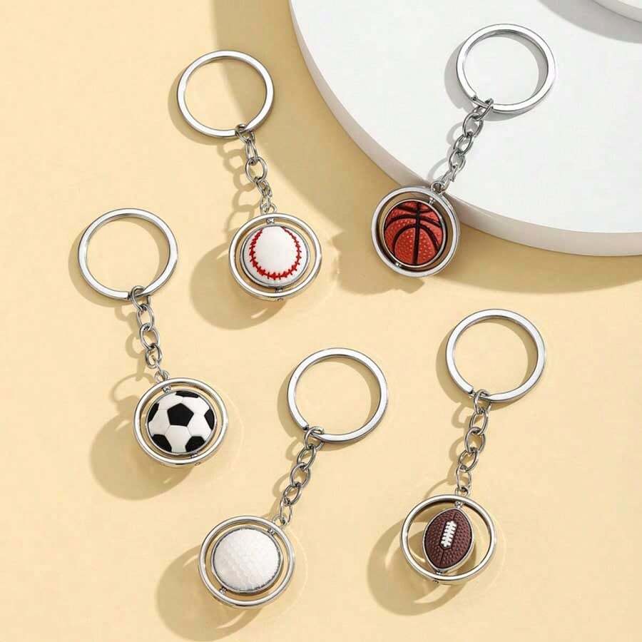 1pc World Cup Sports Style Rotating Keychain, Includes Basketball, Football And Rugby Designs, Metal Commemorative World Cup Keychain Pendant, Suitable As A Small Gift For Friends And Family - Multicolor - View 1
