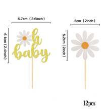 12pcs Paper Daisy Cupcake Toppers, White Daisy Cupcake Picks Suitable For Boho Chic Daisy Theme Gender Reveal Spring Birthday Cake Decorations - View 6