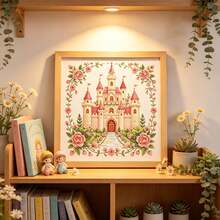 Bộ tranh thêu chữ thập tự làm hình lâu đài hoa hồng màu hồng trong truyện cổ tích, tranh trang trí thêu tay dành cho nữ. - nhiều màu - Xem 7