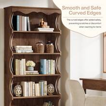 LITTLE TREE 70 Inch Tall Bookcase – 5-Tier Open Bookshelf With Curved Edge Design, Wood Vintage Large Book Case, Free-Standing Display Shelves With Storage For Living Room, Home Office - 棕色 - 查看 7