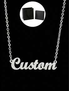 1pcGold Matte Custom Name Necklace Crown+Double Hearts+Diamond Decoration Pendant With Customizable Lettering Exclusive Cuban Chain Collarbone Chain Titanium Steel Stainless Steel Material No Fading Anti Allergic Hip-Hop Y2K Style Street Versatile Stacking Accessories - Frosted Necklace - View 8