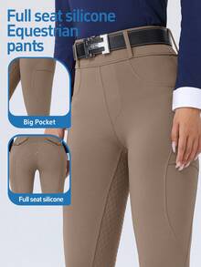 ROYALS MATTINI Women's Riding Pants With Pocket, Horse Riding Pants, Equestrian Riding Pants, Full Seat Silicone Riding Pants, Anti-Slip And Wear-Resistant Equestrian Tights, Double Side Pockets, Suitable For Riding And Equestrian Sports - Mocha Brown - View 2