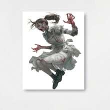 2D Plano, 2D Plano, 1 pieza, Sin Marco, 23.62X35.43 pulgadas, Con una Zombie Femenina en una Camisa Blanca y Falda con Pelo Largo Atado en una Cola de Caballo, Boca Abierta de Par en Par, Saltando Hacia el Vistazo del Espectador. Una Divertida Pintura en Lienzo para Decoración de Pared, Adecuada para Dormitorios en el Hogar - Enmarcado - Ver 1