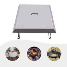 SanBouSi Outdoor& Indoor Fire Pit Heat Deflector W/Foldable 4 Leg&Handle Stainless Square 25" X 25" - Silver - View 1