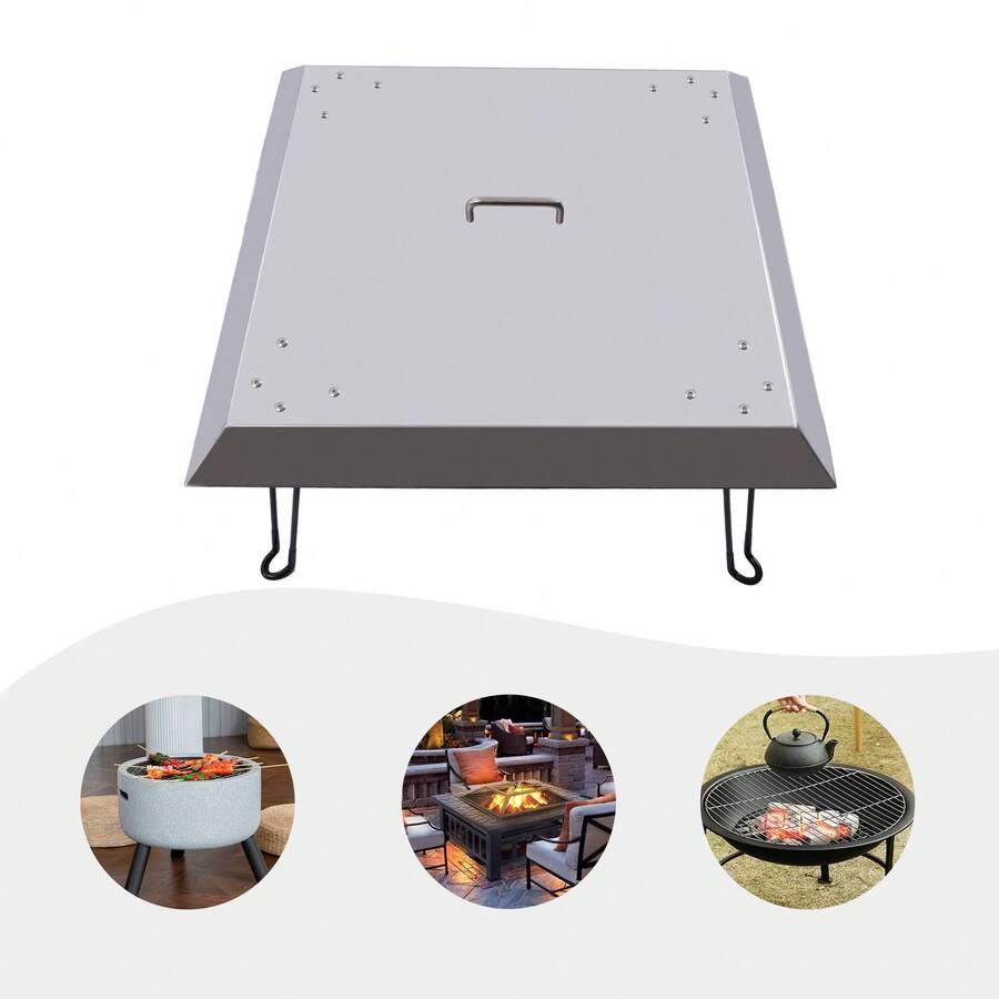 SanBouSi Outdoor& Indoor Fire Pit Heat Deflector W/Foldable 4 Leg&Handle Stainless Square 25" X 25" - Silver - View 1