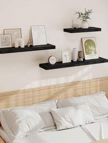 1pc Wall Shelf Living Room Dining Room One-Word Partition Shelf Punch-Free Wall-Mounted Wall Shelf TV Wall Storage Rack - Black - View 2