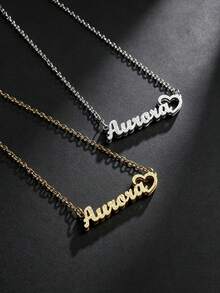 Matte Gold Versatile Heart-Shaped Customized Name Necklace, Suitable As Gift For Lover, Family, Friend, Birthday, Anniversary, Holiday - Gold Frosted Double Layer - View 3