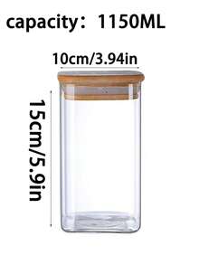 1pc Glass Airtight Storage Jar With Wooden Lid, Transparent Glass Container Suitable For Food Cabinet, Kitchen, Can Store Flour, Sugar, Tea, Coffee, Snacks, Spices, Etc. - Multicolor - View 3
