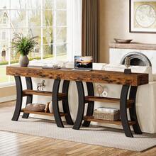 LITTLE TREE 41" Small Console Table For Entryway, 3-Tier Rustic Sofa Table With Storage Shelves And Curved Frame For Living Room, Entry, Hallway, Foyer, Rustic Brown - Rustic Brown - 查看 5