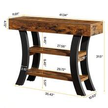 LITTLE TREE 41" Small Console Table For Entryway, 3-Tier Rustic Sofa Table With Storage Shelves And Curved Frame For Living Room, Entry, Hallway, Foyer, Rustic Brown - Rustic Brown - 查看 6