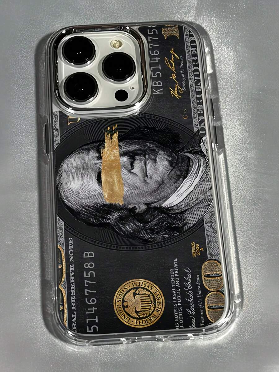 1个金属透明黑色钞票图案极简个性化TPU防震全包手机壳,兼容苹果17/16/15/14/13/12/11 Pro Max/Air - 彩色 - 查看 1