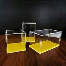 Caja de exhibición transparente extraíble, gabinete de exhibición, vitrina, caja de almacenamiento con base azul/amarilla/blanca, alta transparencia, adecuada para sala de estar, estudio, dormitorio, exhibición de colecciones, autos a escala, coleccionables, decoraciones, manualidades, disponible en diferentes tamaños - Base amarilla - View 1