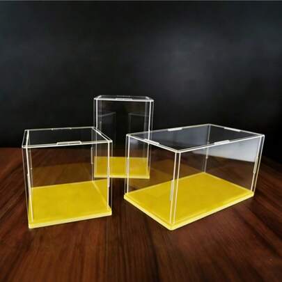 Removable Transparent Display Box, Display Cabinet, Display Case, Storage Box With Blue/Yellow/White Base, High Transparency, Suitable For Living Room, Study, Bedroom, Display For Collections, Model Cars, Collectibles, Decorations, Crafts, Available In Different Sizes