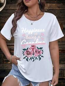 Floral Print European And American Fashion Round Neck Short Sleeve T-Shirt Women's S Pullover - 白色 - 查看 1