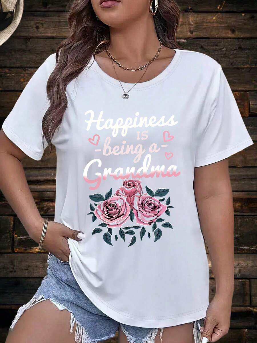 Floral Print European And American Fashion Round Neck Short Sleeve T-Shirt Women's S Pullover - 白色 - 查看 1