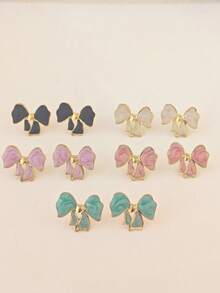 Pendientes con lazo de textura de remolino rosa vintage romántico, pendientes elegantes minimalistas de lujo dorados y dulces, regalo de joyería elegante para uso diario, citas, de acero inoxidable, conjunto de joyería de moda para playa, adecuado para fiesta, festival, boda, uso diario, festival de música, vacaciones en la playa. Opción de regalo perfecta para el Día de San Valentín, cumpleaños, Día de la Madre - Multicolor - Ver 6