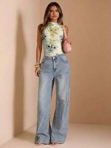 Body entero elegante nuevo 2026 cuello alto sin mangas estampado floral vintage bohemio ceñido ideal para viajes, boda, fiesta, vacaciones playa y otoño - Multicolor - Ver 4